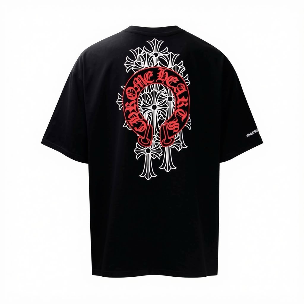 Chrome Hearts Black & Red Cemetery Horseshoe T-shirt