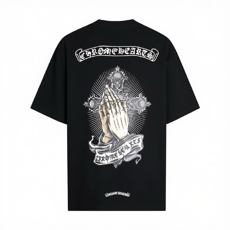 Chrome Hearts Throne Hearts Praying Hands Cross T-Shirt